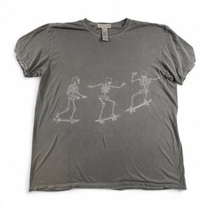Urban Outfitters Skeleton Skate Tee Oversized Grey Graphic Shirt Goth Skater OS